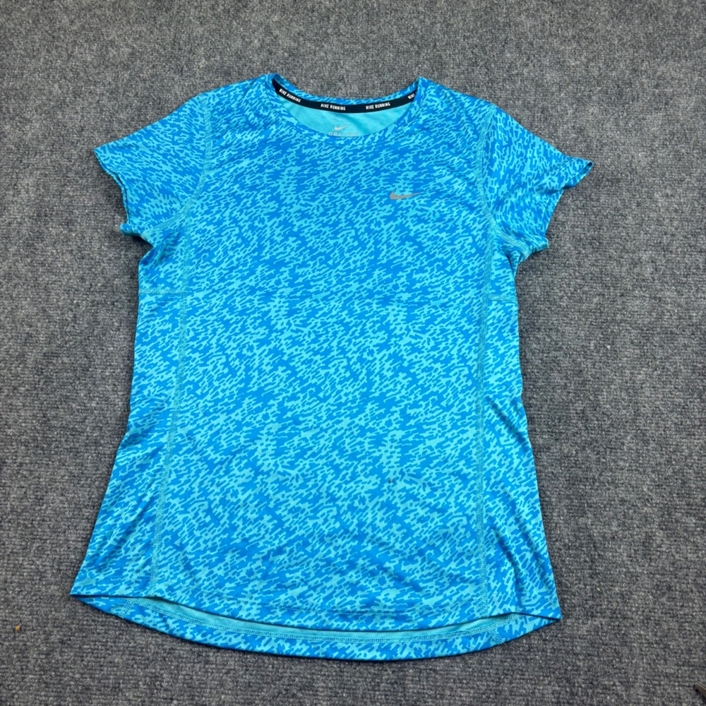 NIKE Women’s Running Heathered Blue Short Sleeve Dri- Fit Athletic Shirt - Small